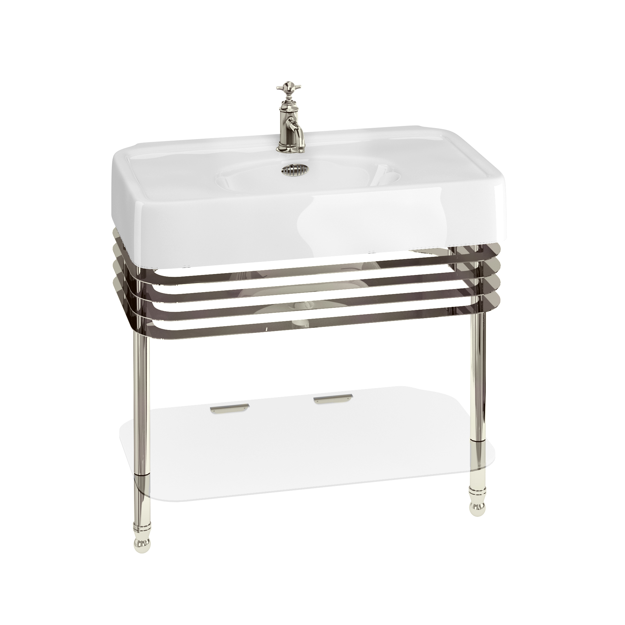 Arcade 900mm basin with nickel overflow & basin stand